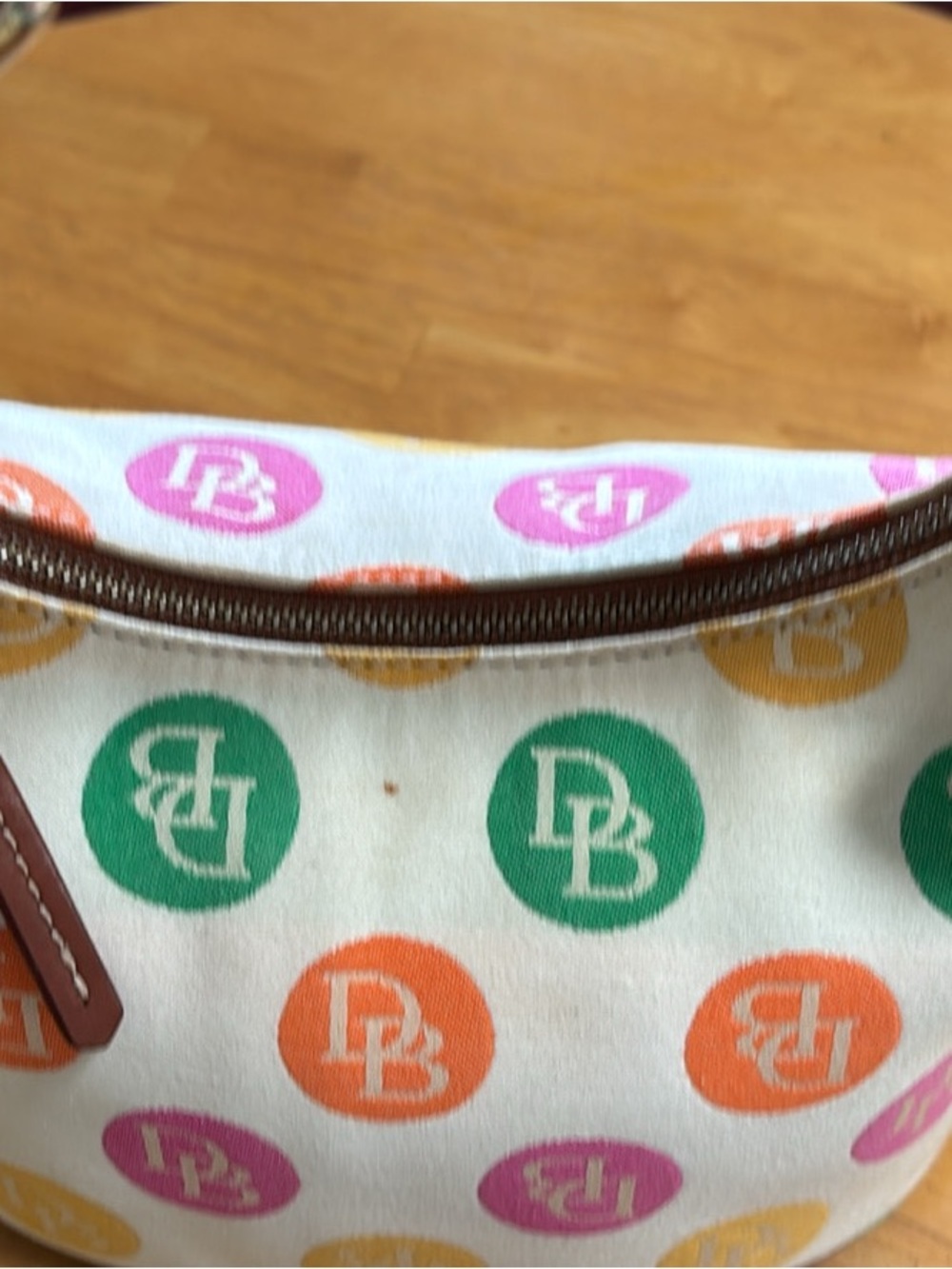 Dooney & Bourke Cream Multicolor Logo Hobo Bag with Brown Leather Strap - Picture 3 of 7